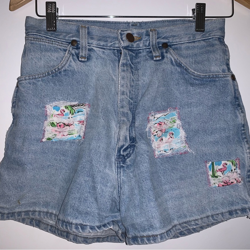 Wrangler Light Blue Jean Shorts with Flamingo Accents
